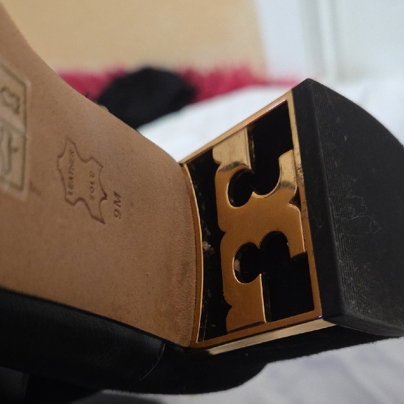 Tory Burch Black Heeled Boots with Gold Accent - Picture 2 of 16